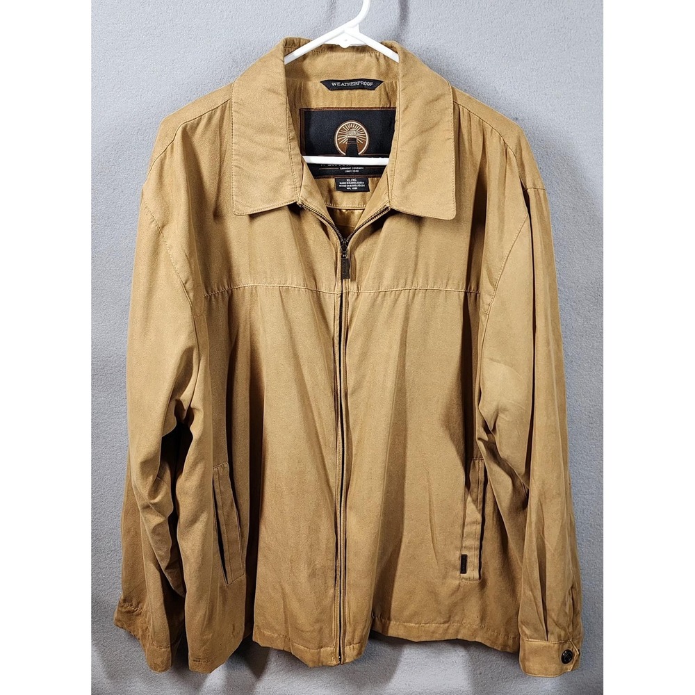 Weatherproof Jacket Mens XL Tan Khaki Zip Front Harrington‎ Faux Suede Lined